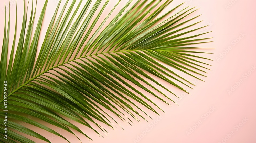 Obraz premium Vibrant Green Palm Leaf on Pink Background Tropical Summer Minimalist Design