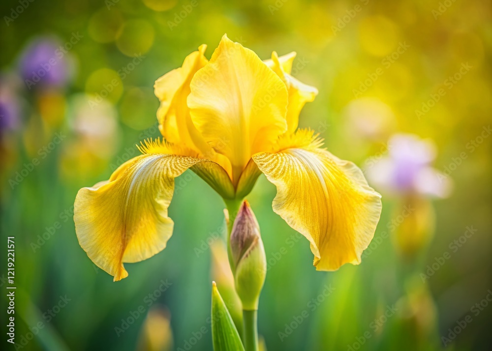 Fototapeta premium Panoramic View of a Solitary Yellow Iris Blooming in Isolation