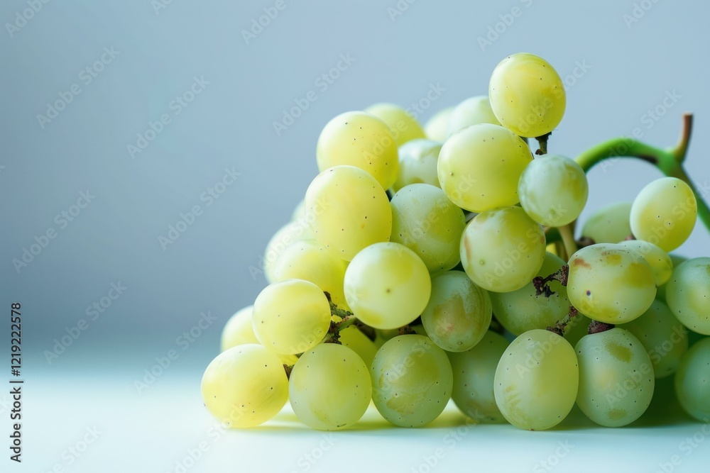 Close up of a bunch of ripe green grapes, showcasing their texture and freshness on a simple background Close up of a bunch of ripe green grapes, showcasing their texture and freshness on a simple background