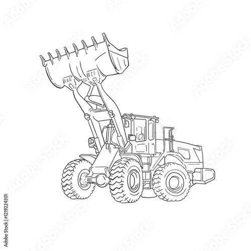 wheel loader sketch vector in line art style