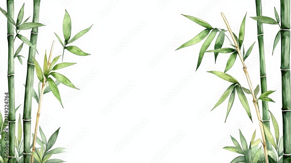 Green Bamboo Forest Border with Fresh Leaves and Natural Background for Design Elements Green Bamboo Forest Border with Fresh Leaves and Natural Background for Design Elements