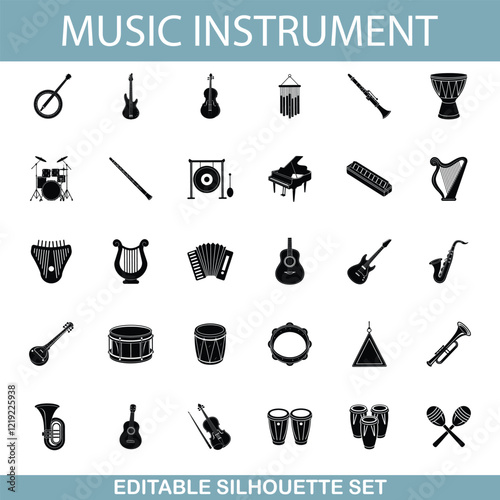 Musical Instruments Silhouette Icons Editable Vector Set Graphics