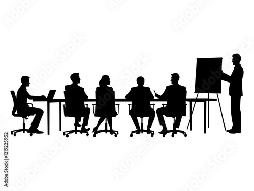Business people in meetings and presentations in the office. Business team meeting silhouette on a white background.