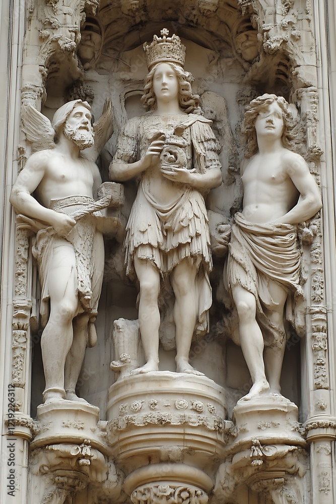 Fototapeta premium Classical Stone Relief: Crowned Figure with Attendants