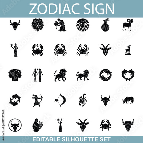 Editable Zodiac Sign Silhouettes Astrology Symbols Collection