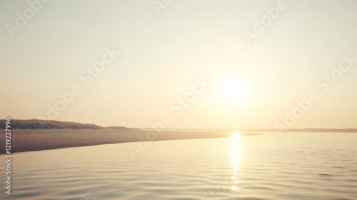 Serene Sunset Beach Landscape, Golden Hour Coastal Scene