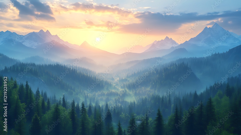 peaceful dawn breaking over lush green mountains image peaceful dawn breaking over lush green mountains image