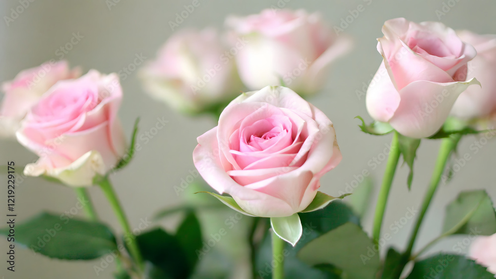 Saint Valentine's Day. Luxurious red roses in full bloom, with soft petals and green leaves, cut out Saint Valentine's Day. Luxurious red roses in full bloom, with soft petals and green leaves, cut out