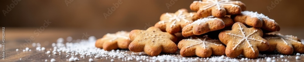 Pile of freshly baked gingerbread cookies, snowflake sprinkles, sprinkles, food styling, homemade Pile of freshly baked gingerbread cookies, snowflake sprinkles, sprinkles, food styling, homemade