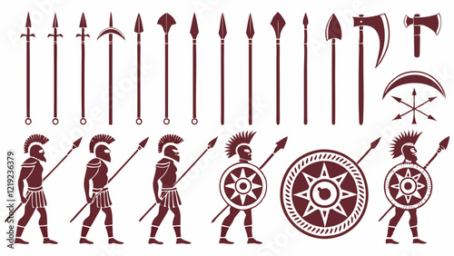 Tribal Warrior Silhouettes with Masks, Shields, and Ceremonial Drums