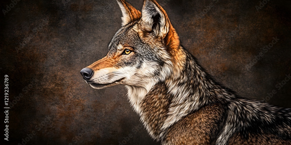 Fototapeta premium Majestic Wolf Profile AI Art Brown Fur Wild Animal