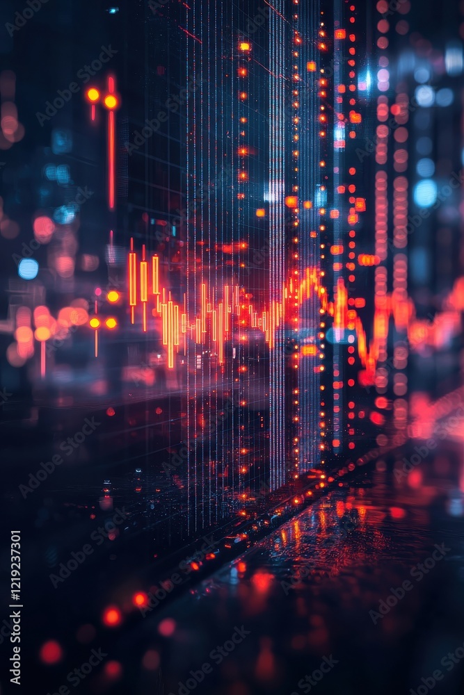 Fototapeta premium Data visualization of glowing digital graphs and abstract trading chart