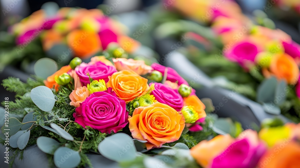 Vibrant Pink and Orange Rose Bouquets Floral Arrangement Vibrant Pink and Orange Rose Bouquets Floral Arrangement