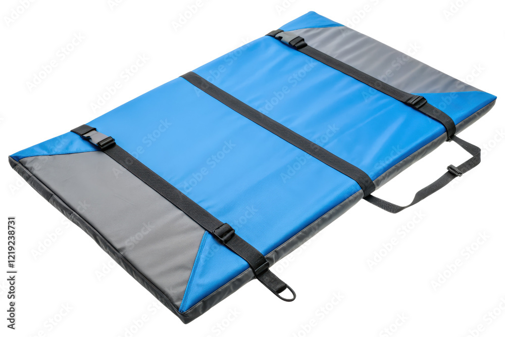 Blue and gray padded carrying mat isolated with transparent background Blue and gray padded carrying mat isolated with transparent background