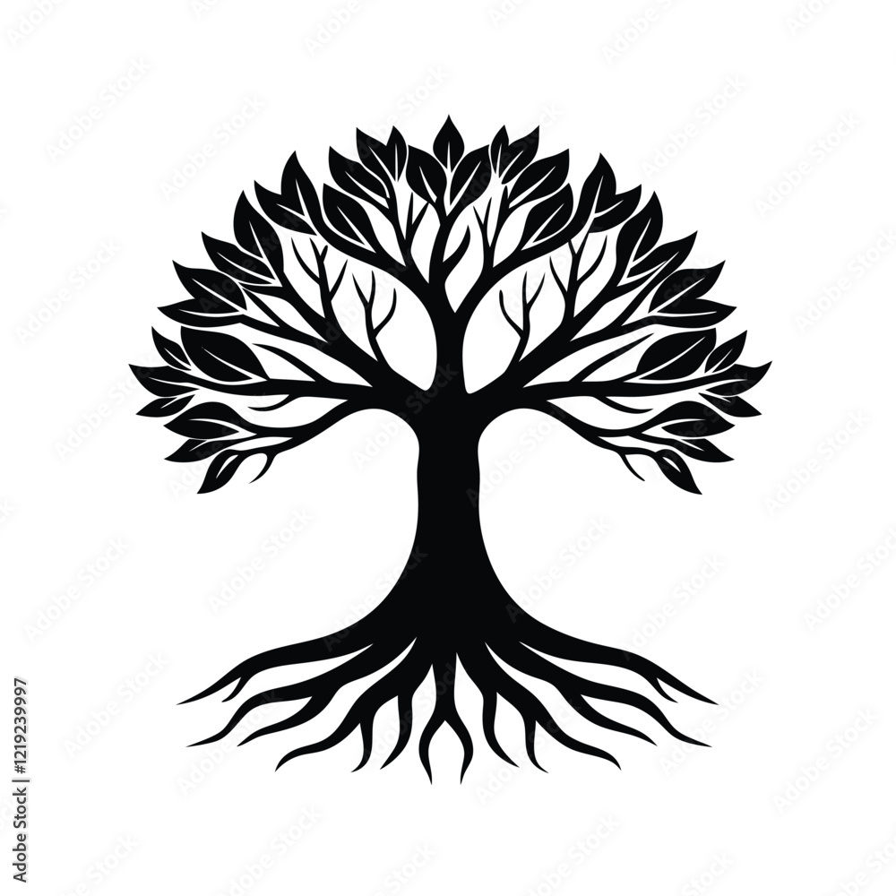 Fototapeta premium landscape tree with root silhouette vector image illustration and artwork on white background