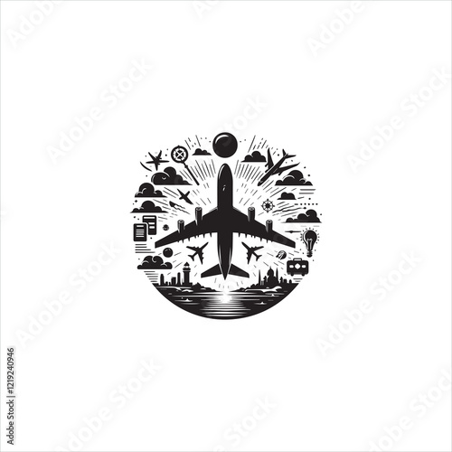 Black silhouette airplane vector