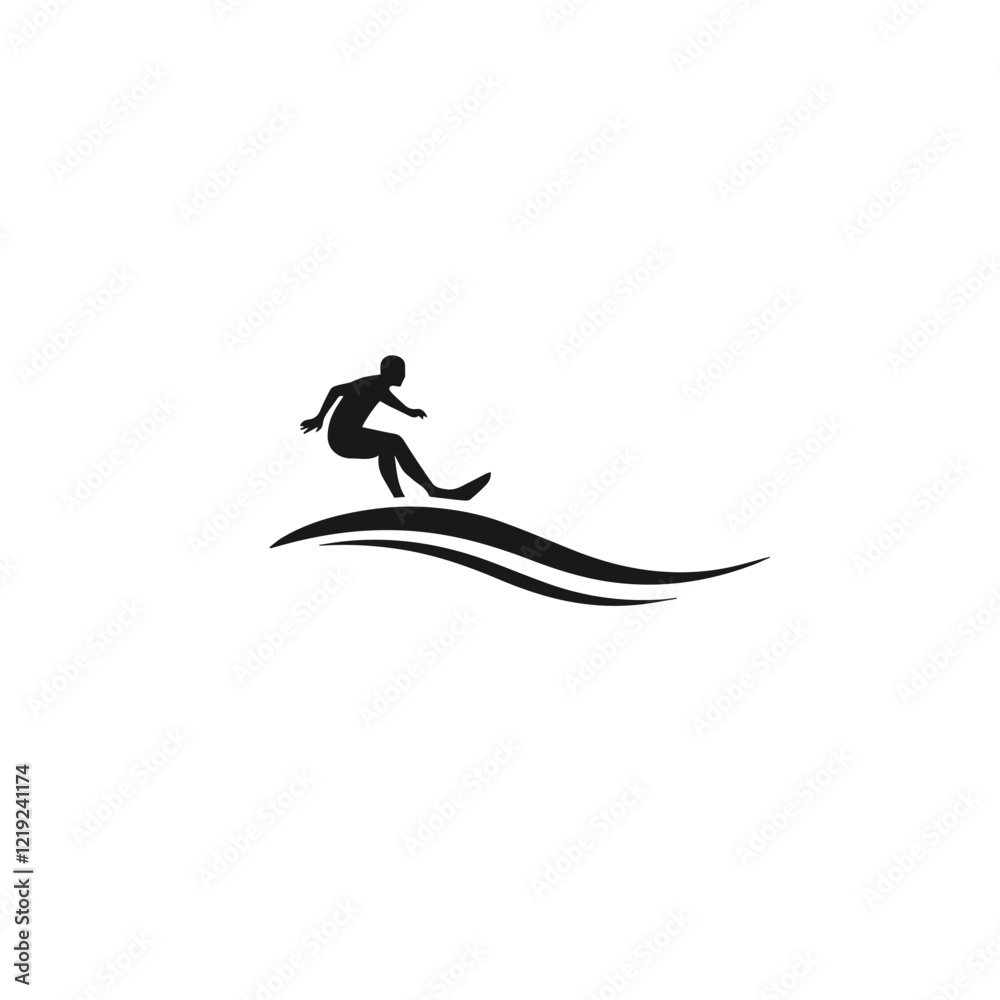 Obraz premium Silhouette of a surfer riding a wave on a white background