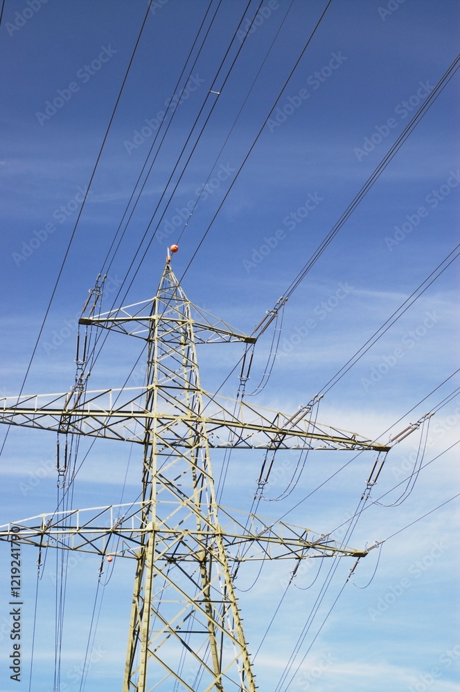 electric power wires and masts in blue sky electric power wires and masts in blue sky