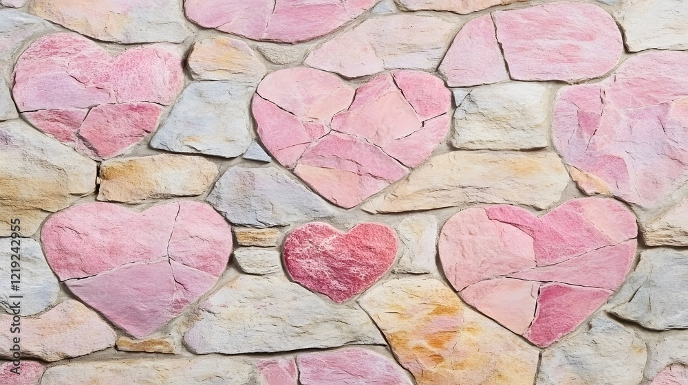 Obraz premium Romantic Pink Stone Hearts Wall Texture Background