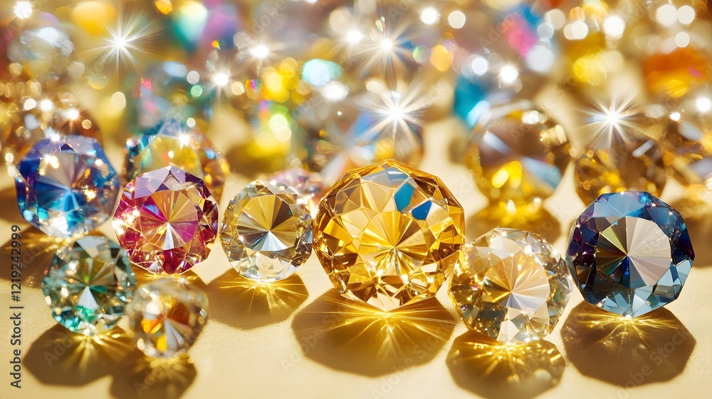 Brilliant Sparkling Gemstones Collection, Colorful Diamonds and Crystals on Gold Brilliant Sparkling Gemstones Collection, Colorful Diamonds and Crystals on Gold