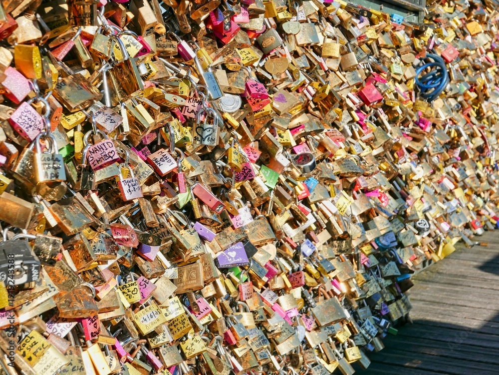Fototapeta premium Closeup of Love locks on a fence