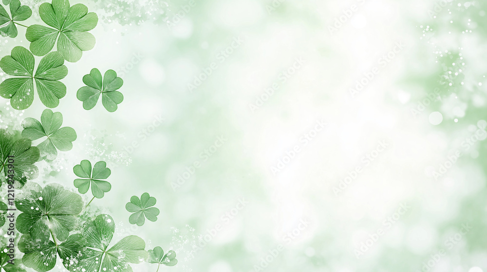Shamrock Border: A delicate frame of lush green shamrocks creates a charming border against a soft, light green backdrop, perfect for spring or St. Patrick's Day designs. 