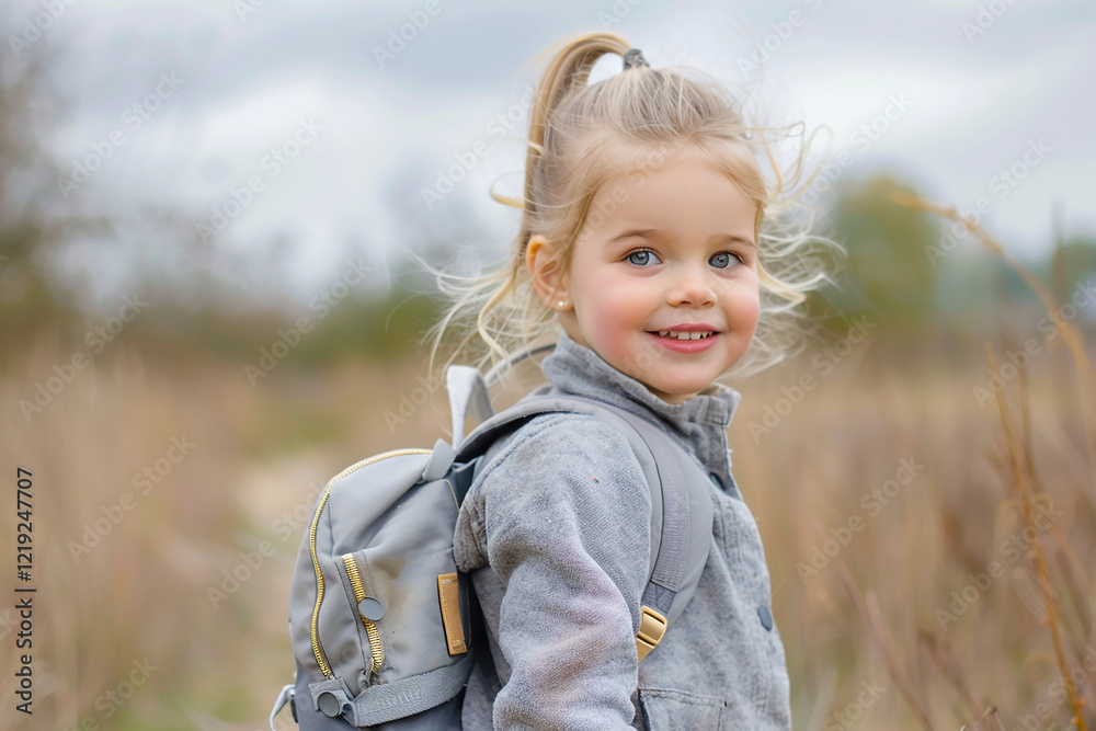 Smiling Toddler Girl with Backpack Ready for School Smiling Toddler Girl with Backpack Ready for School