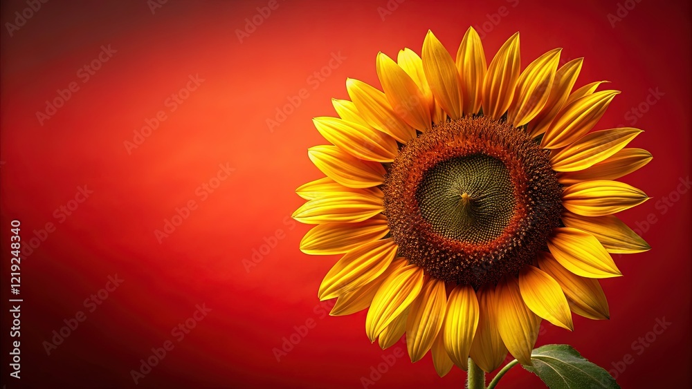 Obraz premium Vibrant Sunflower on Red Background - Perfect for Summer Designs
