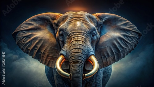 Young African Elephant Trumpet Call - Night Portrait photo