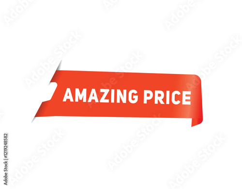 Amazing price label modern design element or banner template. Red vector isolated on white background.