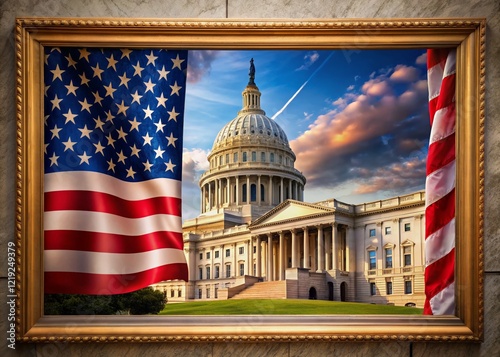 Patriotic Architectural Frame Border Background: American Flag Design for Independence Day Celebrations