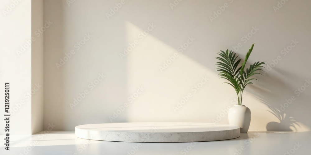 custom made wallpaper toronto digitalMinimalist Round Display Platform with Greenery in a Sunlit Room