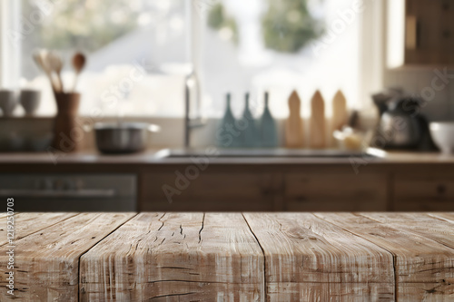 A Cozy Kitchen Room Background with a Rustic Wooden Table