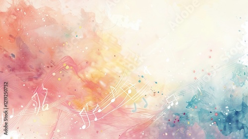 Watercolor clip art of Christian hymns and songs visualized with musical notes and ethereal backgrounds