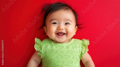 Happy Asian baby in a brigh...