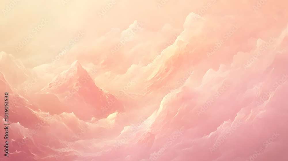 Dreamlike Pink Mountain Range Landscape, AI Art