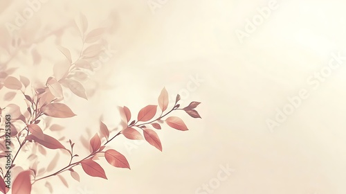 Delicate branches with soft pastel leaves against a light background