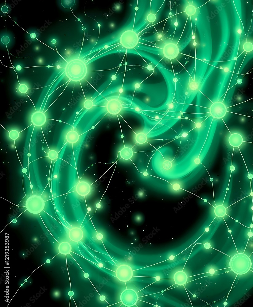 Fototapeta premium Harmonious Bioluminescent Art Nouveau Design - Interconnected Nodes & Organic Curves