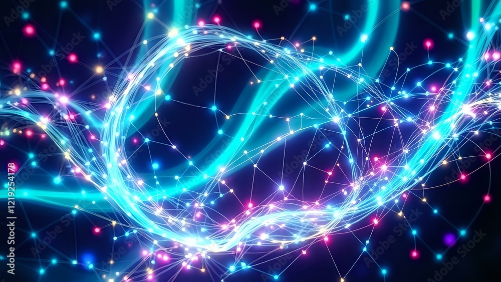 Fototapeta premium Dynamic Network Connections in Neon Blue & Purple