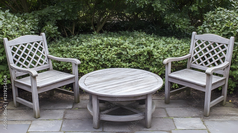 Grey Wooden Patio Chairs and Round Table Garden Set Grey Wooden Patio Chairs and Round Table Garden Set