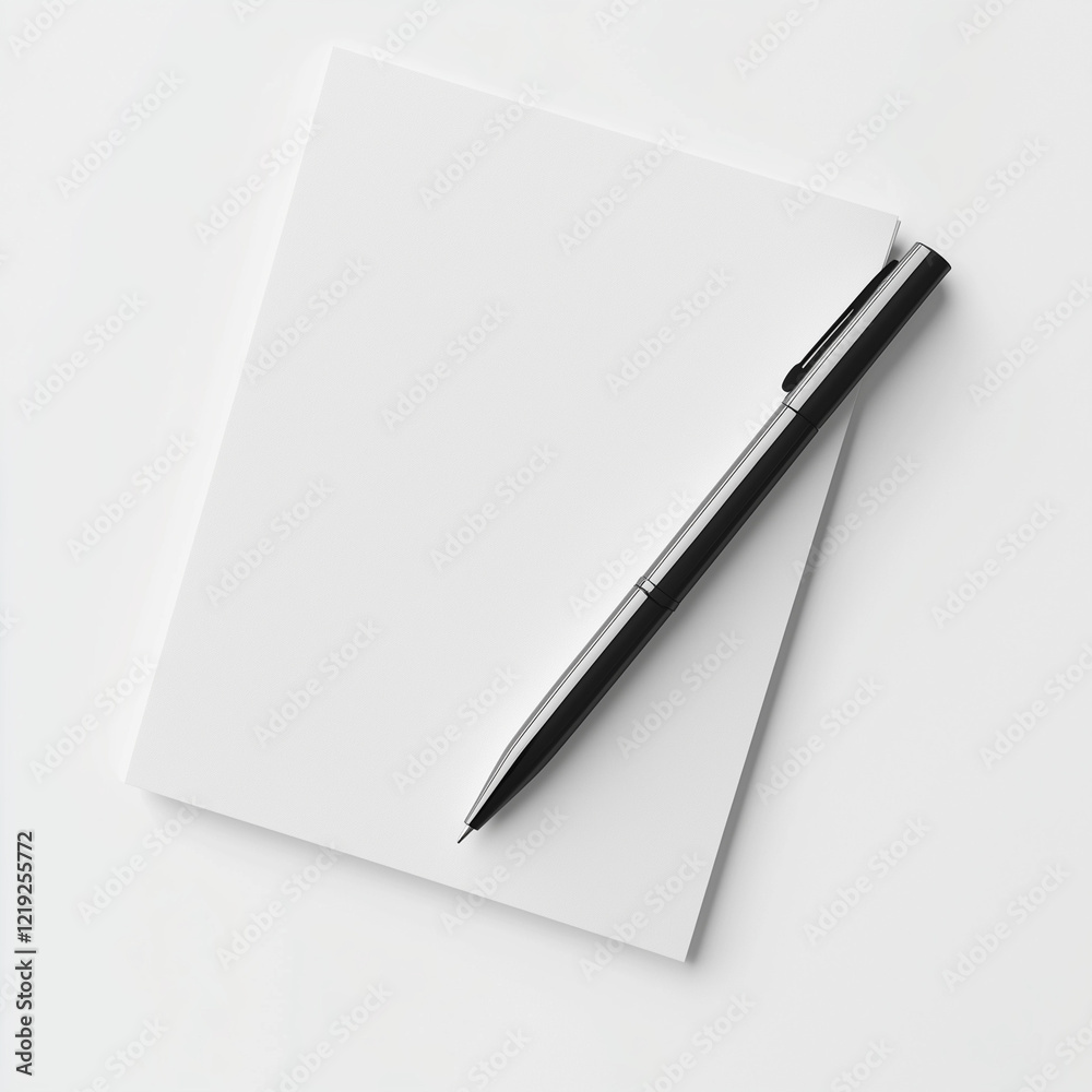 Blank notepad with black pen on white surface.
Blank notepad with black pen on white surface.