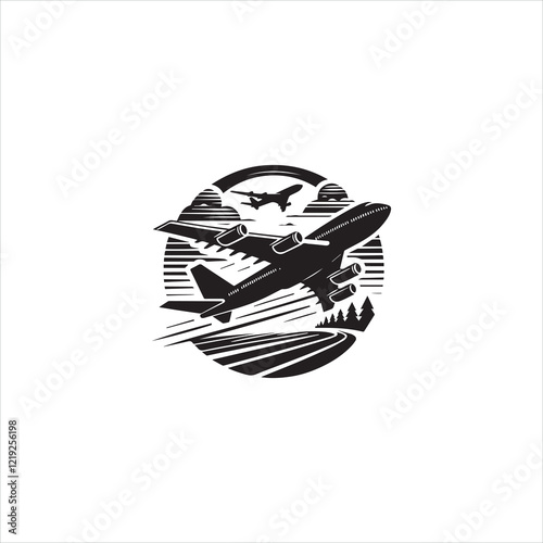 Black silhouette airplane vector photo