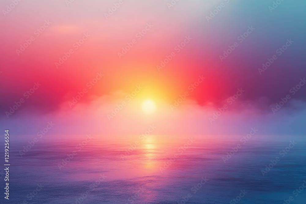Naklejka premium Bold gradient blur transitioning from fiery red and orange to cool blues and purples, evoking contrast and harmony, copy space background