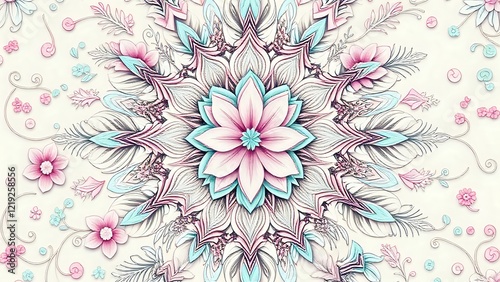 Vibrant Floral Mandala Pattern - Intricate Blue and Pink Flower Design