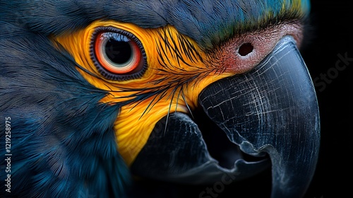 A macro shot of a parrot's beak with fine detail on the ridges and texture photo
