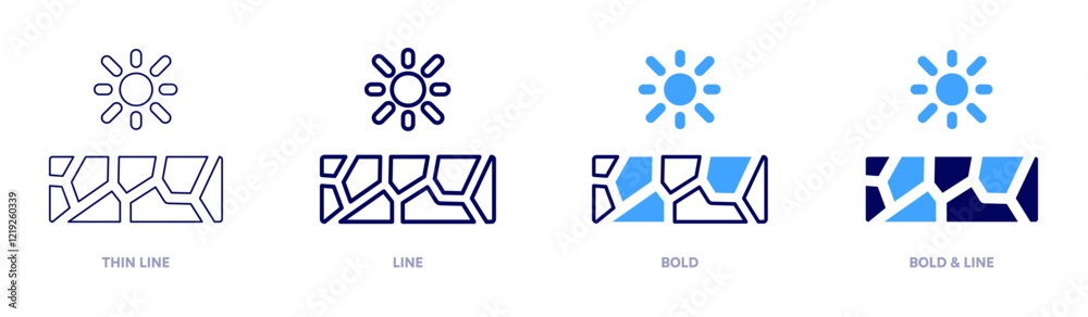 Desertification icon in 4 different styles. Thin Line, Line, Bold, and Bold Line. Duotone style. Editable stroke Desertification icon in 4 different styles. Thin Line, Line, Bold, and Bold Line. Duotone style. Editable stroke