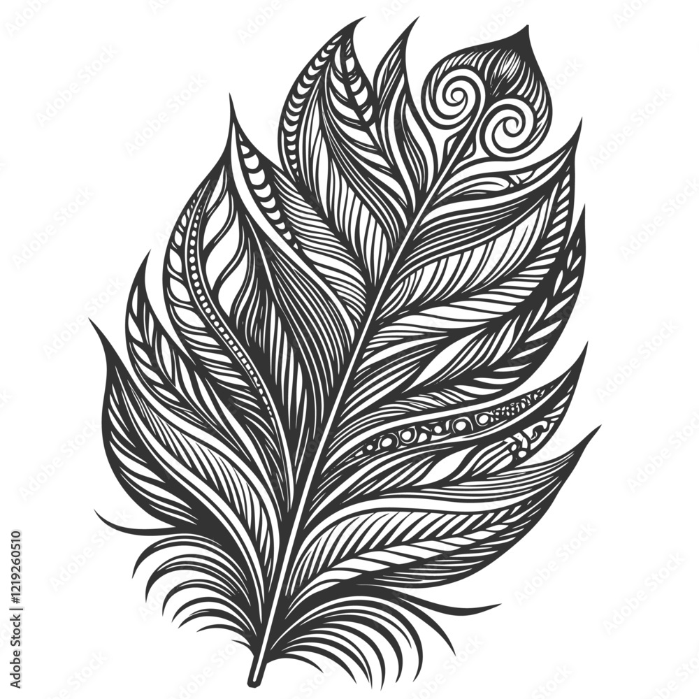 Obraz premium Beautiful intricate feather sharp pattern High Quality Editable Vector Design and illustration