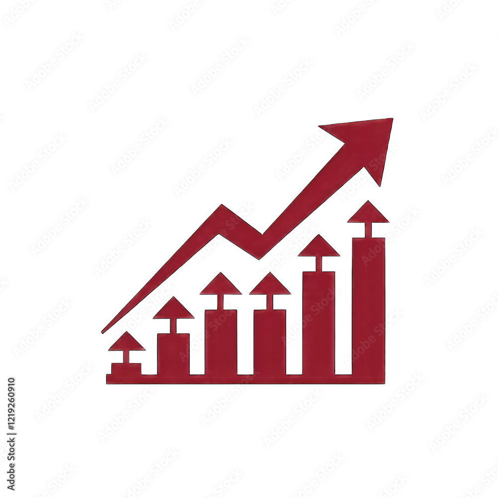Red upward arrow graph showing rising trend, cut out png Red upward arrow graph showing rising trend, cut out png