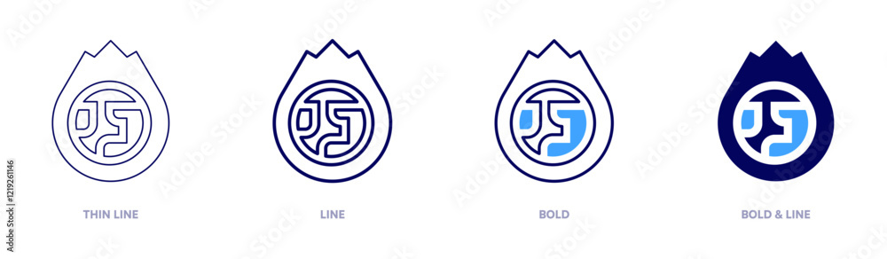 Global warming coral reefs icon in 4 different styles. Thin Line, Line, Bold, and Bold Line. Duotone style. Editable stroke