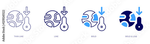 Global warming economic costs icon in 4 different styles. Thin Line, Line, Bold, and Bold Line. Duotone style. Editable stroke